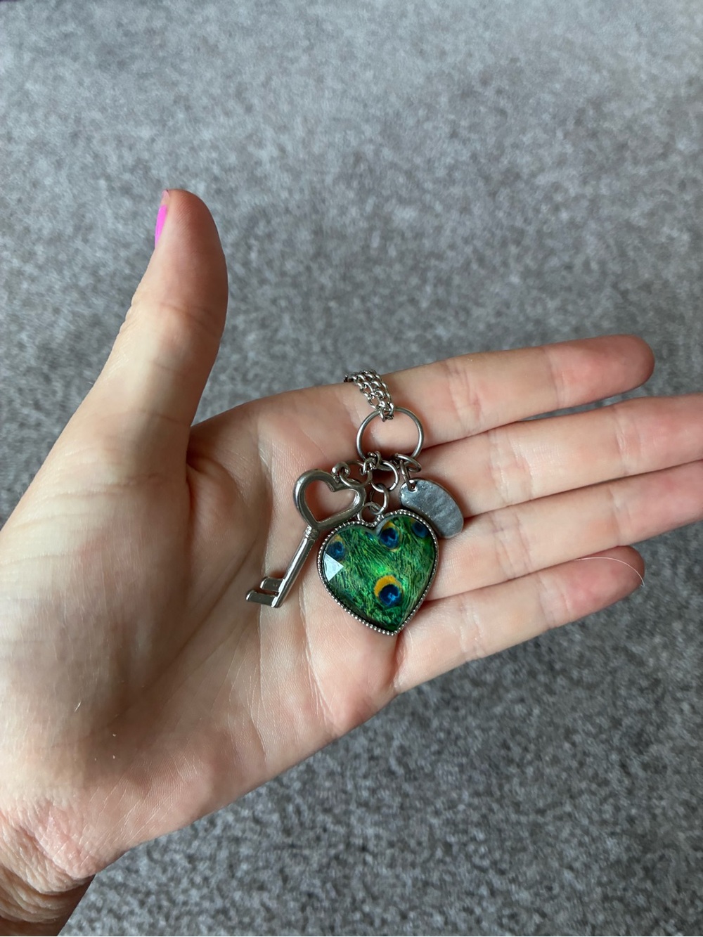 Peacock Pendant Necklace with Key Charm